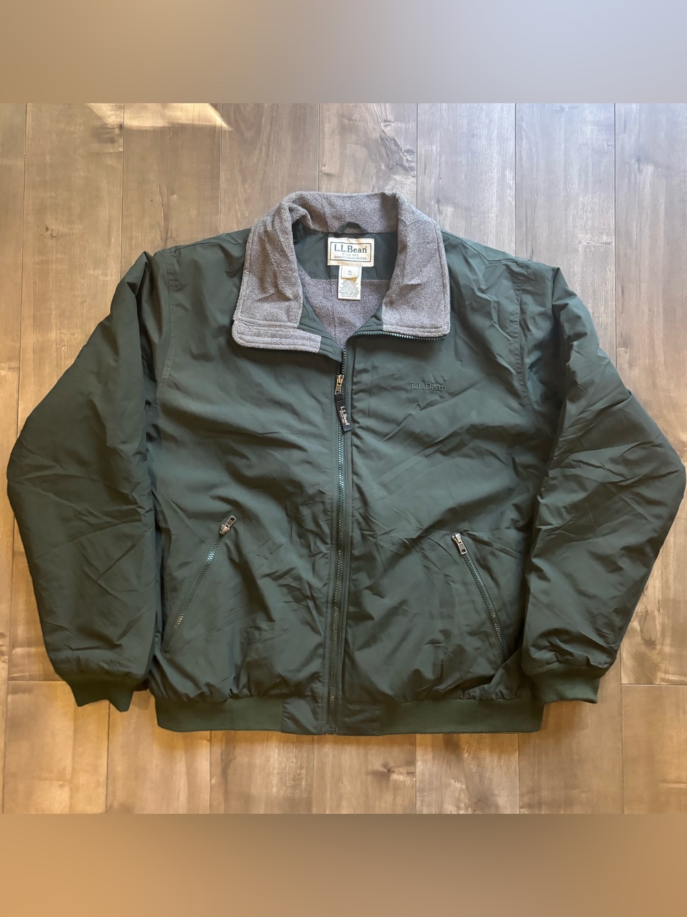 L.L. Bean Fleece-Lined Warm-Up Bomber Jacket Hunter Green Grey - Men's XL